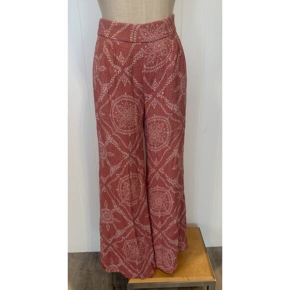 Wonderly Pants - Wonderly Pants Womens Medium Red Wide Leg Boho Lined Lightweight Pocket Casual